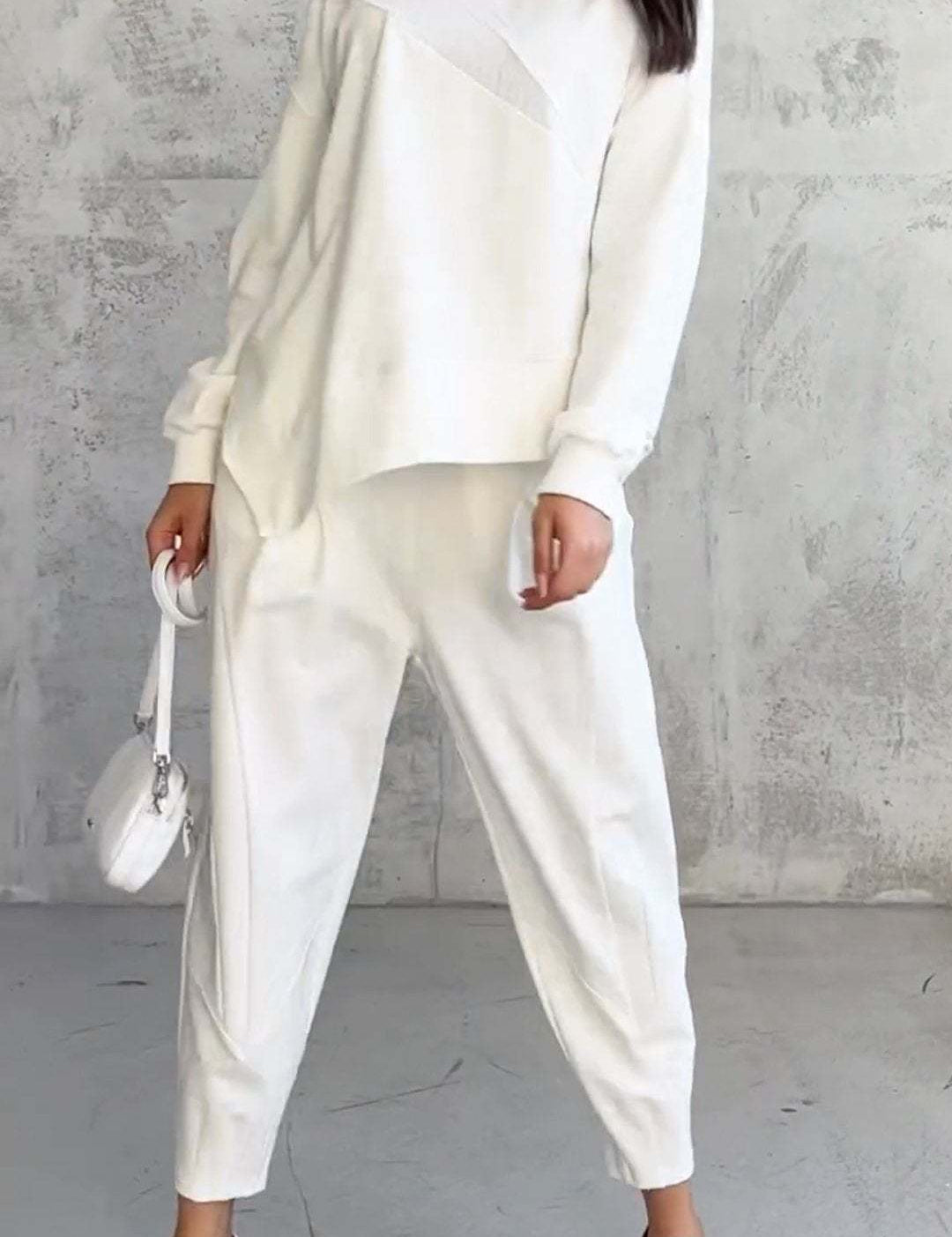Round Neck Loose And Irregular Long-sleeve Sweater Set