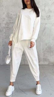 Round Neck Loose And Irregular Long-sleeve Sweater Set