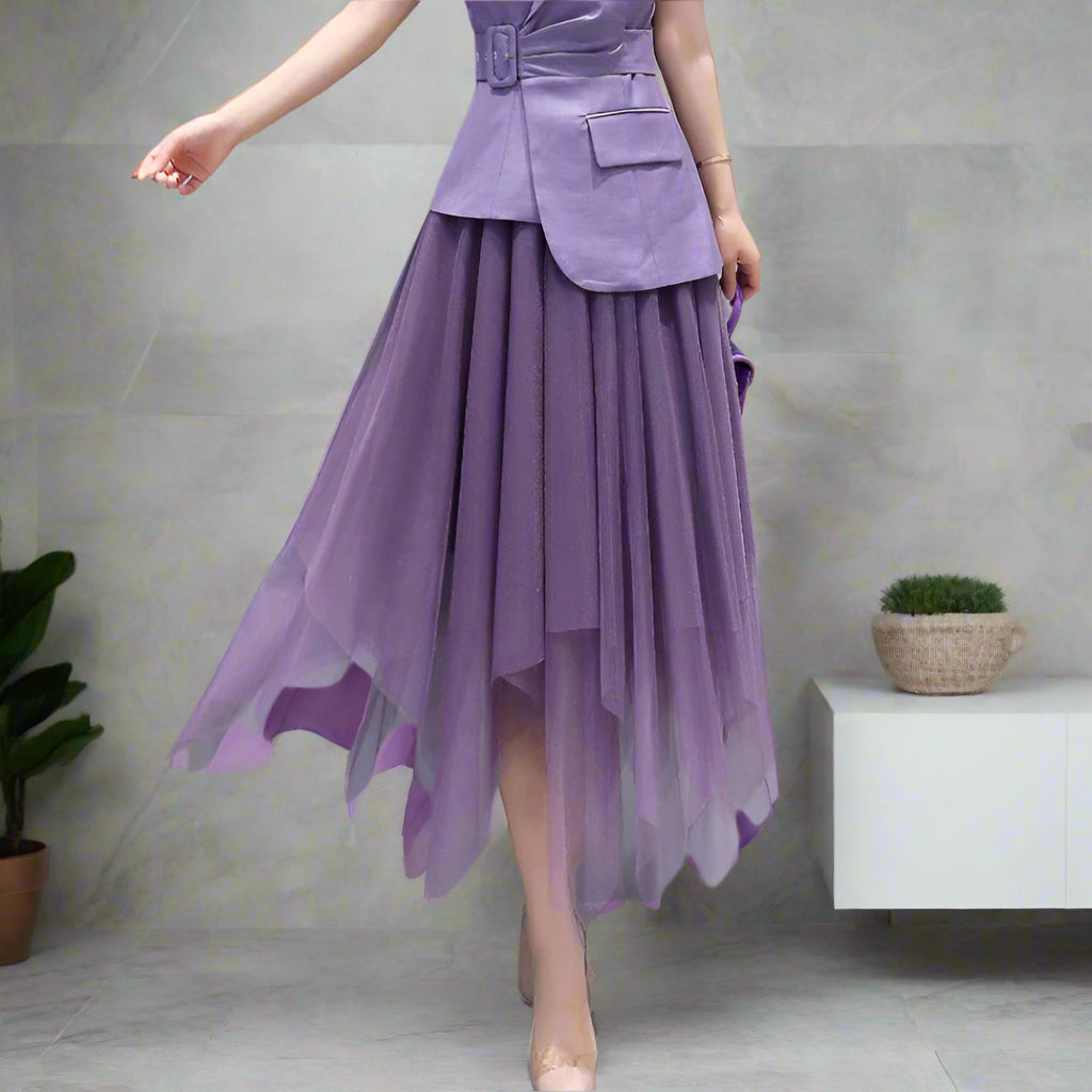 Irregular High Waist A-Line Mesh Skirt