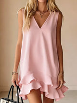 Sleeveless V-Neck Ruffle Hem Mini Dress