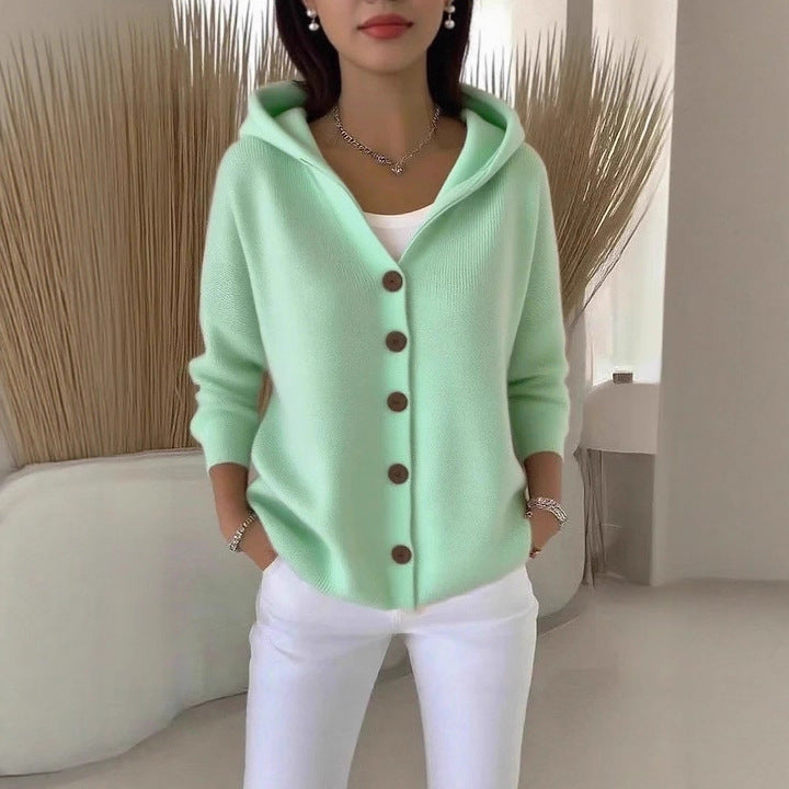 Button Hooded Sweater