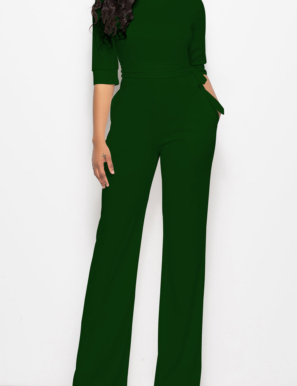 Mock Neck Tie-Waist Half Sleeve Jumpsuit