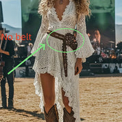 Bohemian Style  Deep V-Neck Long Sleeve Lace Dress