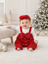 Children's Bow Fuzzy Overalls and Headband Set