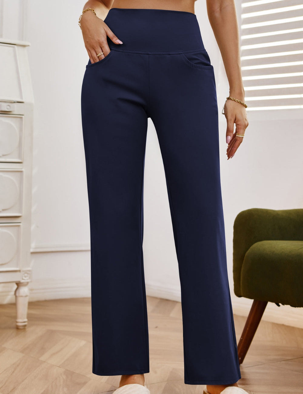 High Waist Wide Leg Pants with Pockets