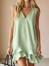Sleeveless V-Neck Ruffle Hem Mini Dress