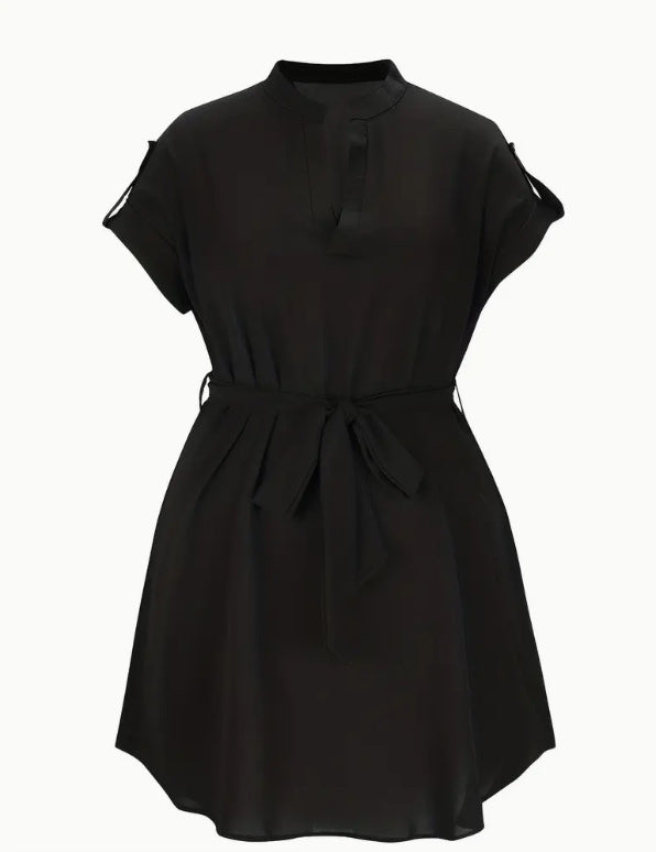 V-neck Short Sleeve Dress With Belt Summer Fashion Bowknot Dresses For Women Clothing