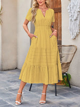 Tiered Notched Short Sleeve Dress