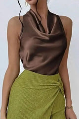 Satin Cowl Neck Sleeveless Blouse