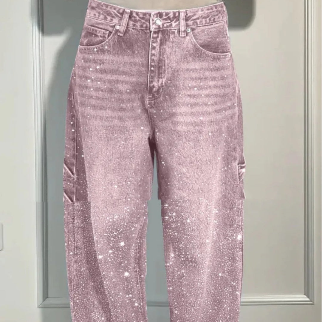 Shiny Straight Jeans With Pockets