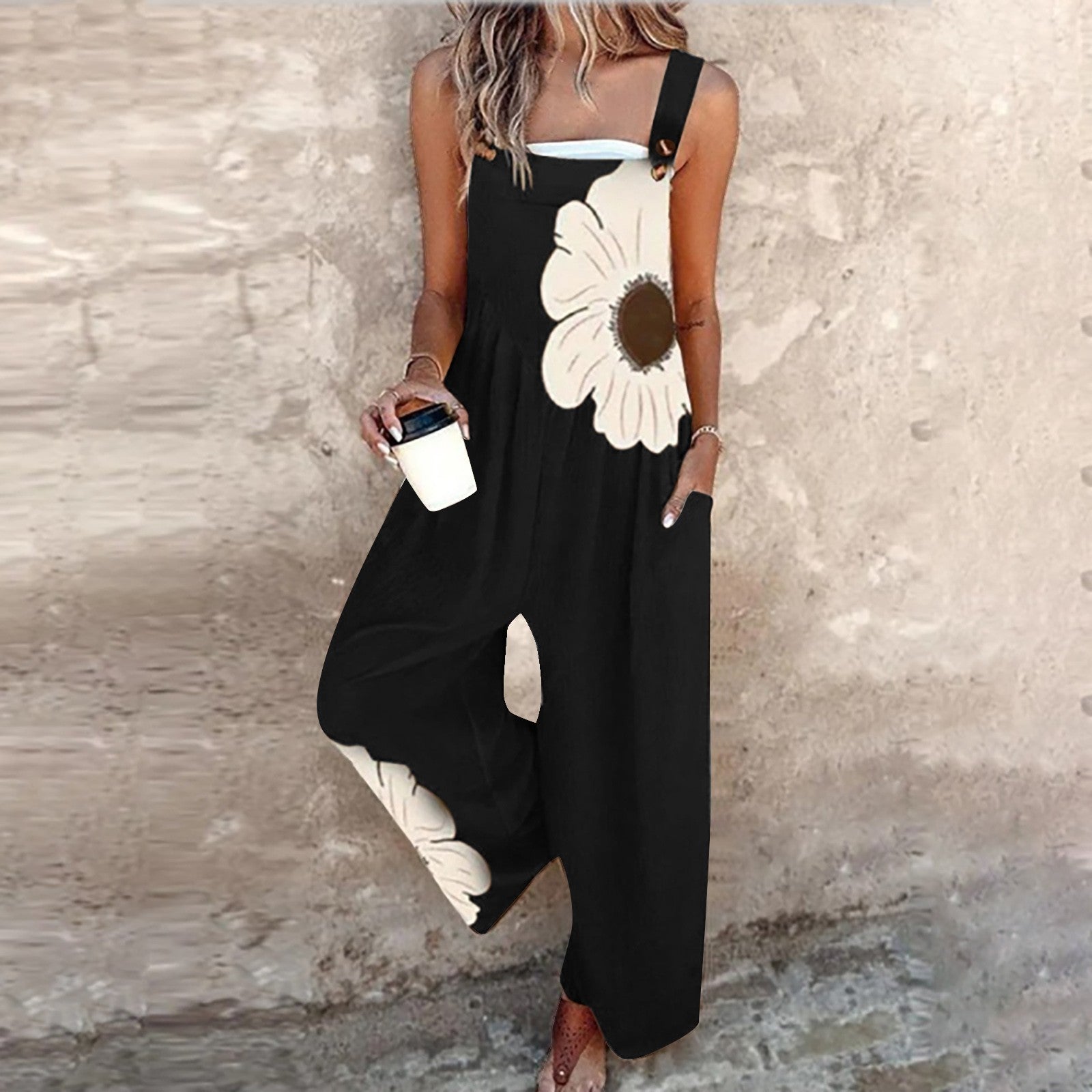 Vintage Print Loose Sleeveless Jumpsuit