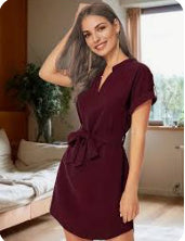 V-neck Short Sleeve Dress With Belt Summer Fashion Bowknot Dresses For Women Clothing