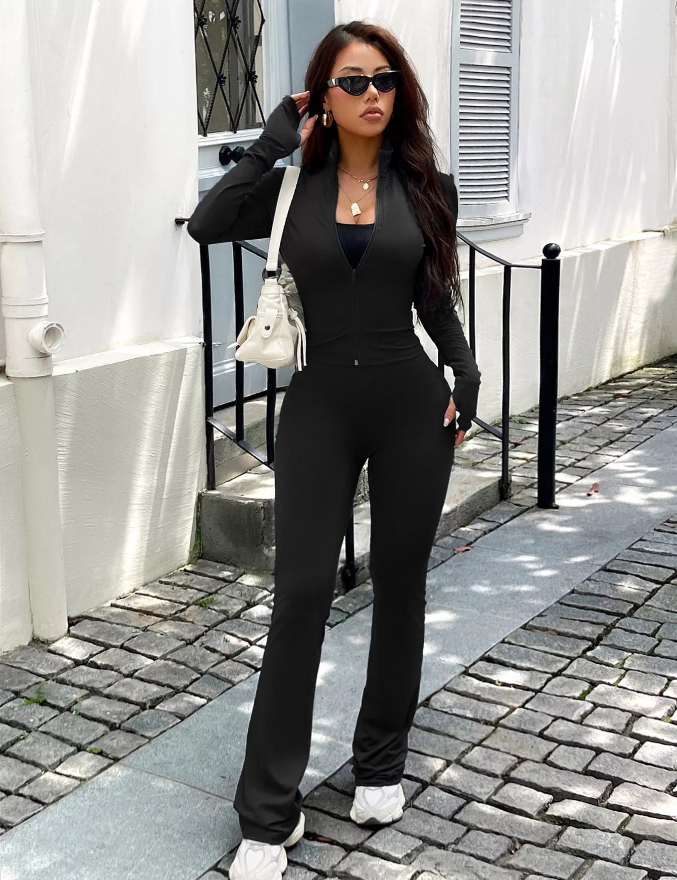 Zip Up Long Sleeve Outerwear and Pants Active Set
