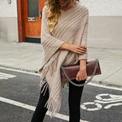 Striped Cape Fringed Shawl  S