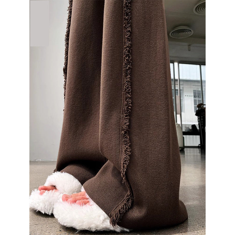 Drape Fringed Burr Knitted Trousers