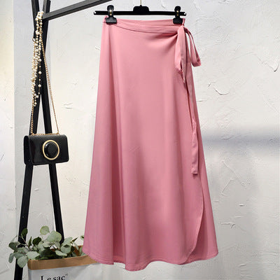 Lace-up high-waist chiffon one-piece skirt