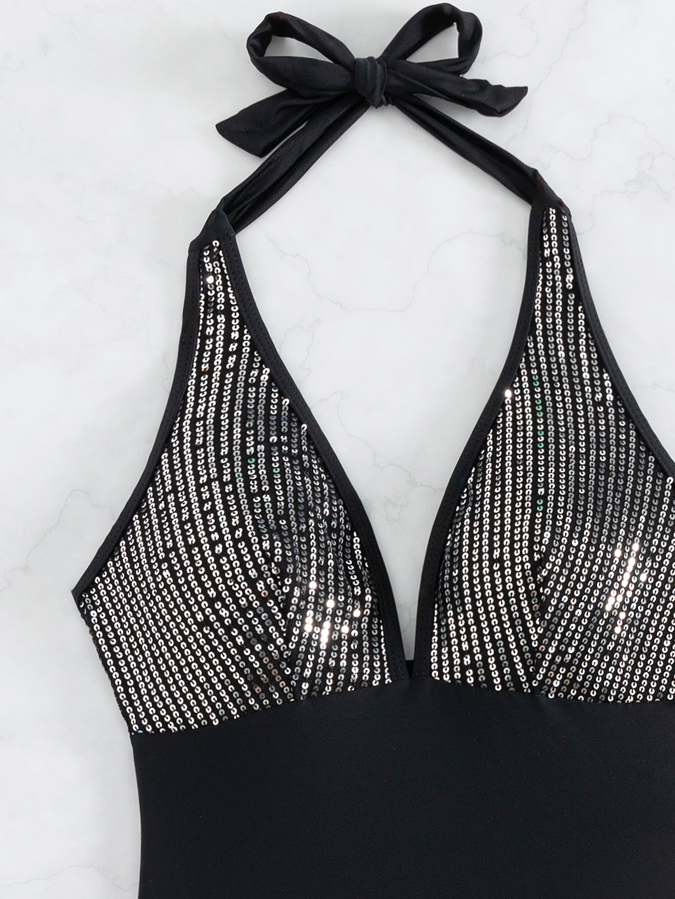 One Piece Swimsuit Women One Piece Halter Sequined Sexy Backless Bikini Swimsuit