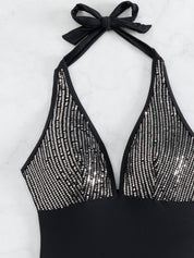 One Piece Swimsuit Women One Piece Halter Sequined Sexy Backless Bikini Swimsuit