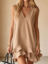 Sleeveless V-Neck Ruffle Hem Mini Dress