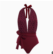 Women One Piece Swimming Bandage Women Tight Retro Printed Bikini Swimsuit Chiffon Skirt Set