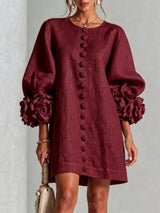 Full Size 3D Floral Sleeve Round Neck Dress Plus Size