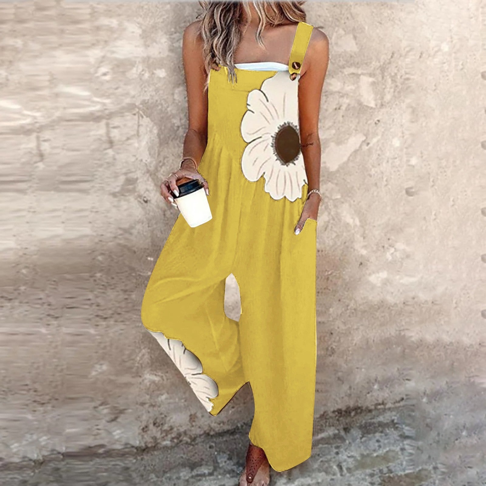 Vintage Print Loose Sleeveless Jumpsuit