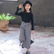 Plaid Wide Leg Pants Long Sleeve Set