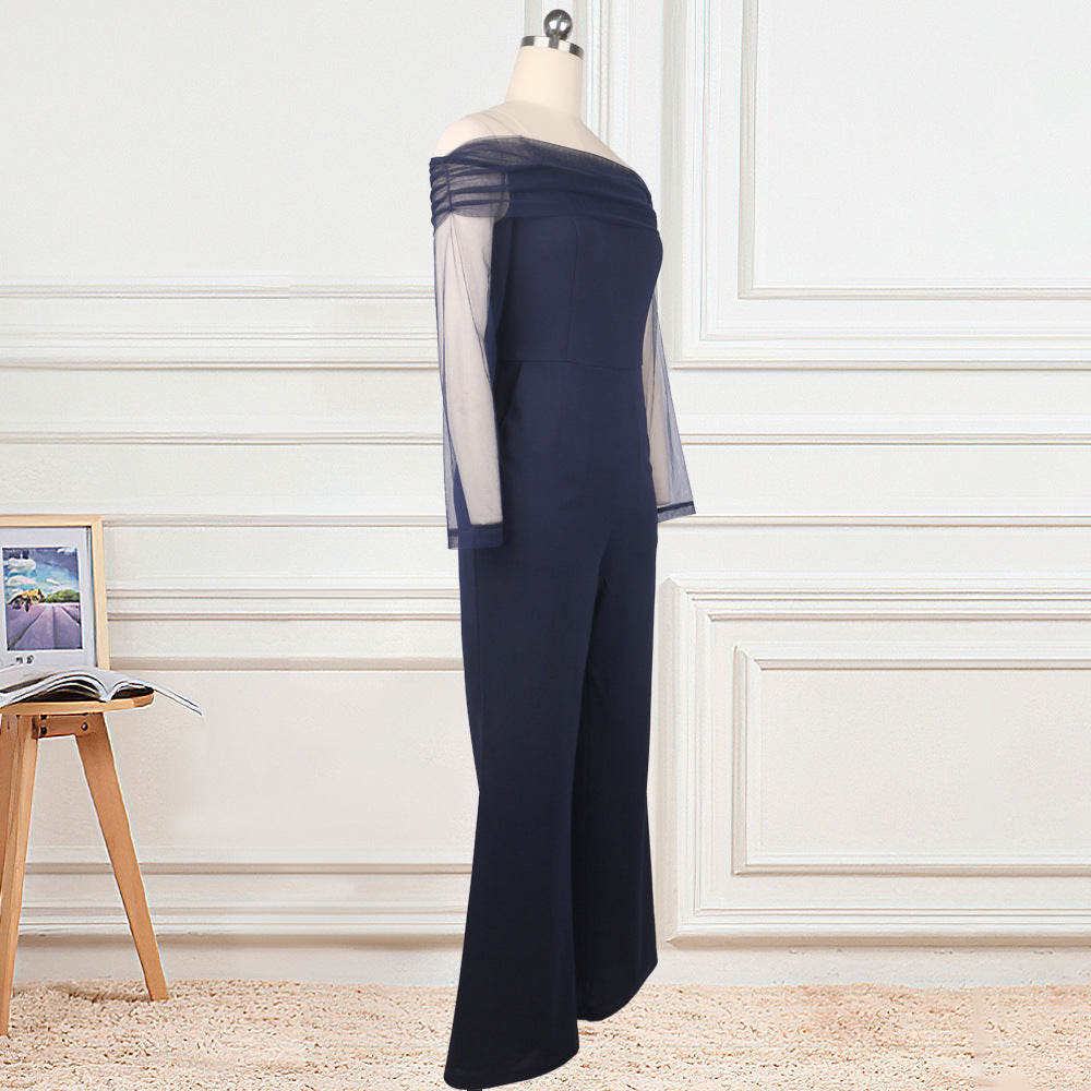 One-Shoulder Mesh Jumpsuit