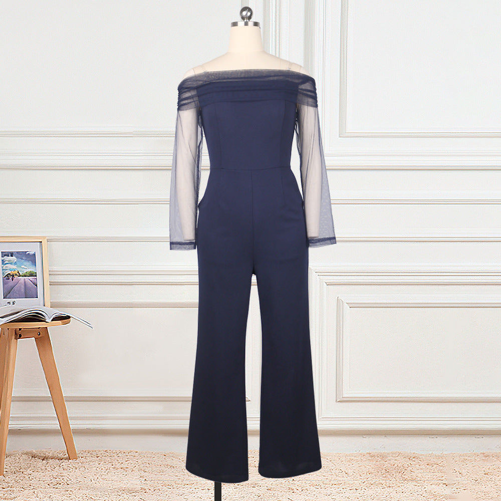 One-Shoulder Mesh Jumpsuit