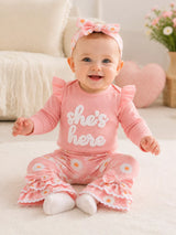 Children's Letter Bodysuit and Pants Set with Headband
