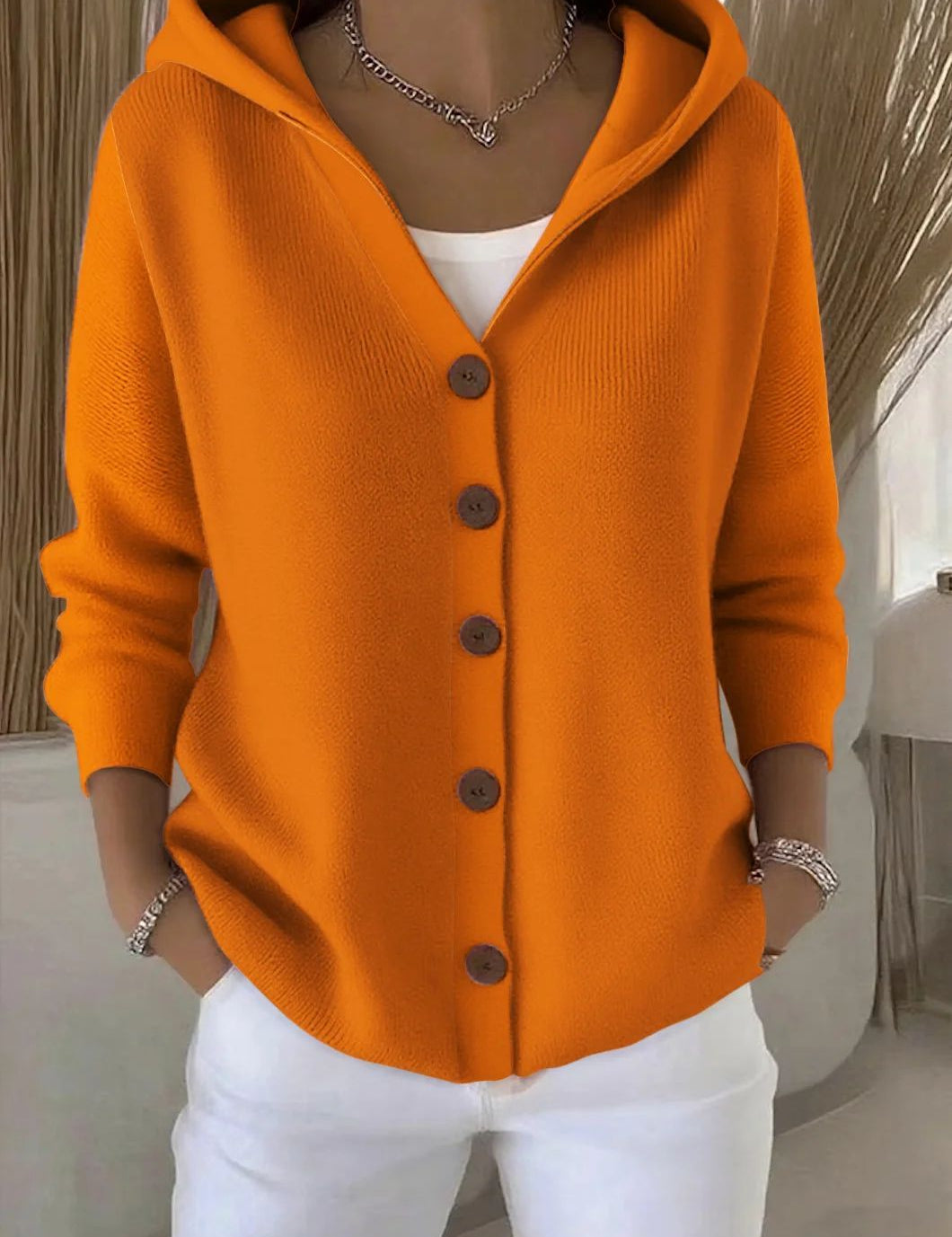 Button Hooded Sweater