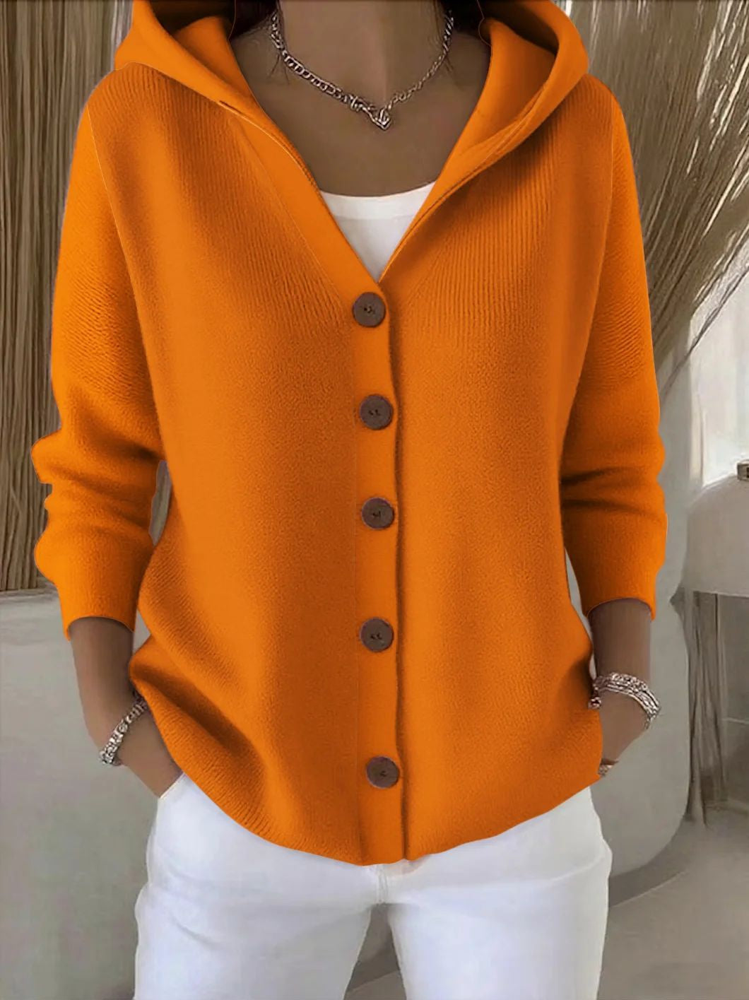 Button Hooded Sweater