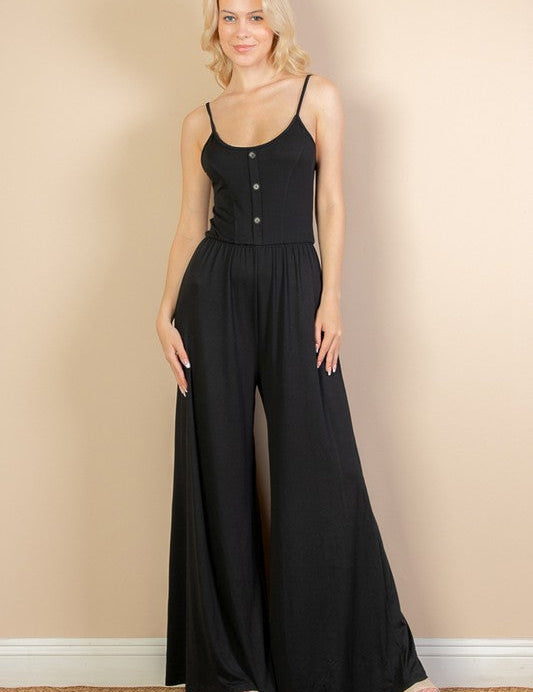 Button Front Wide Leg Jumpsuit