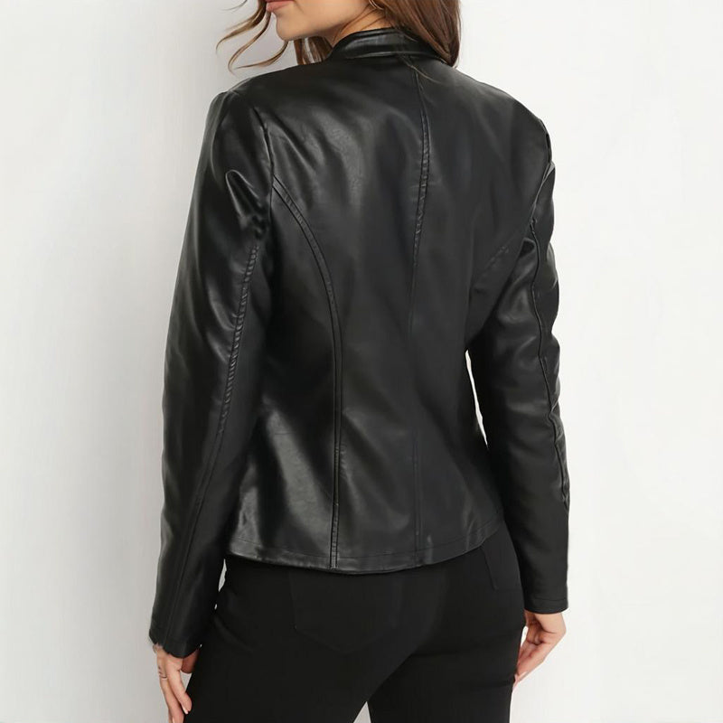 Faux Leather Moto Jacket - Black