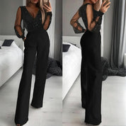 V-Neck Straight Leg Jumpsuit