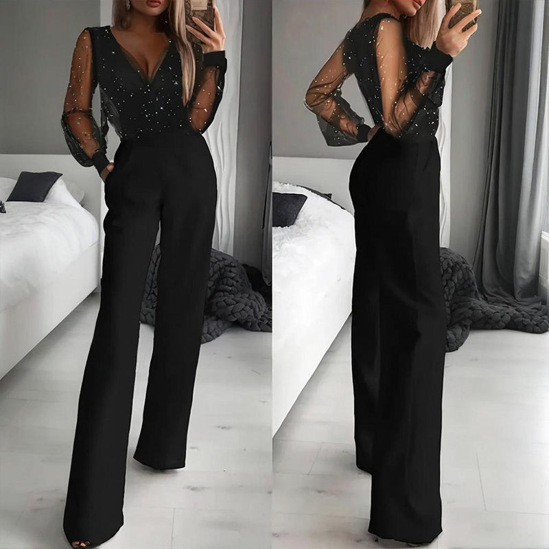 V-Neck Straight Leg Jumpsuit