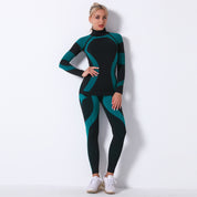 Stripes in Motion - Striped Sports Wear Long Sleeve Two-piece Set