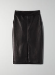 French Style Split Hem Faux Leather Skirt