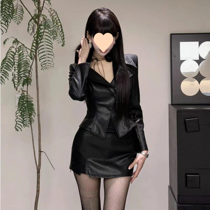 Black Waist Tight Long Sleeve Coat