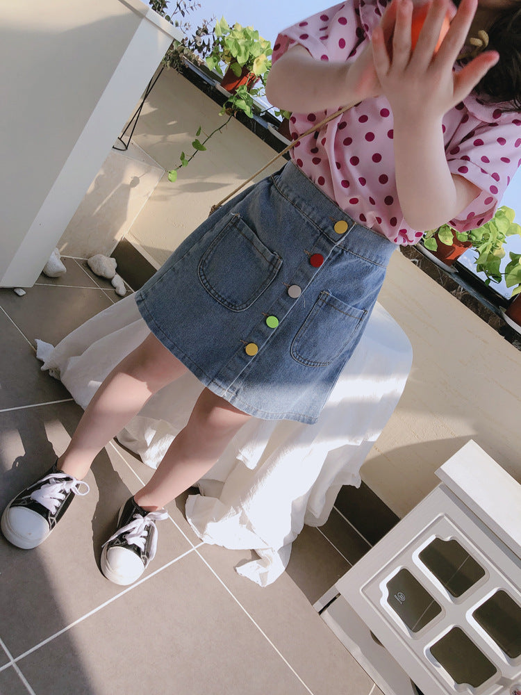 Colorful Buttoned Denim Skirt