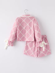 Mommy & me Autumn Check Bow Girls Lapel Pajamas