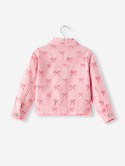 Pink Fall Girls Butterfly Print Denim Top