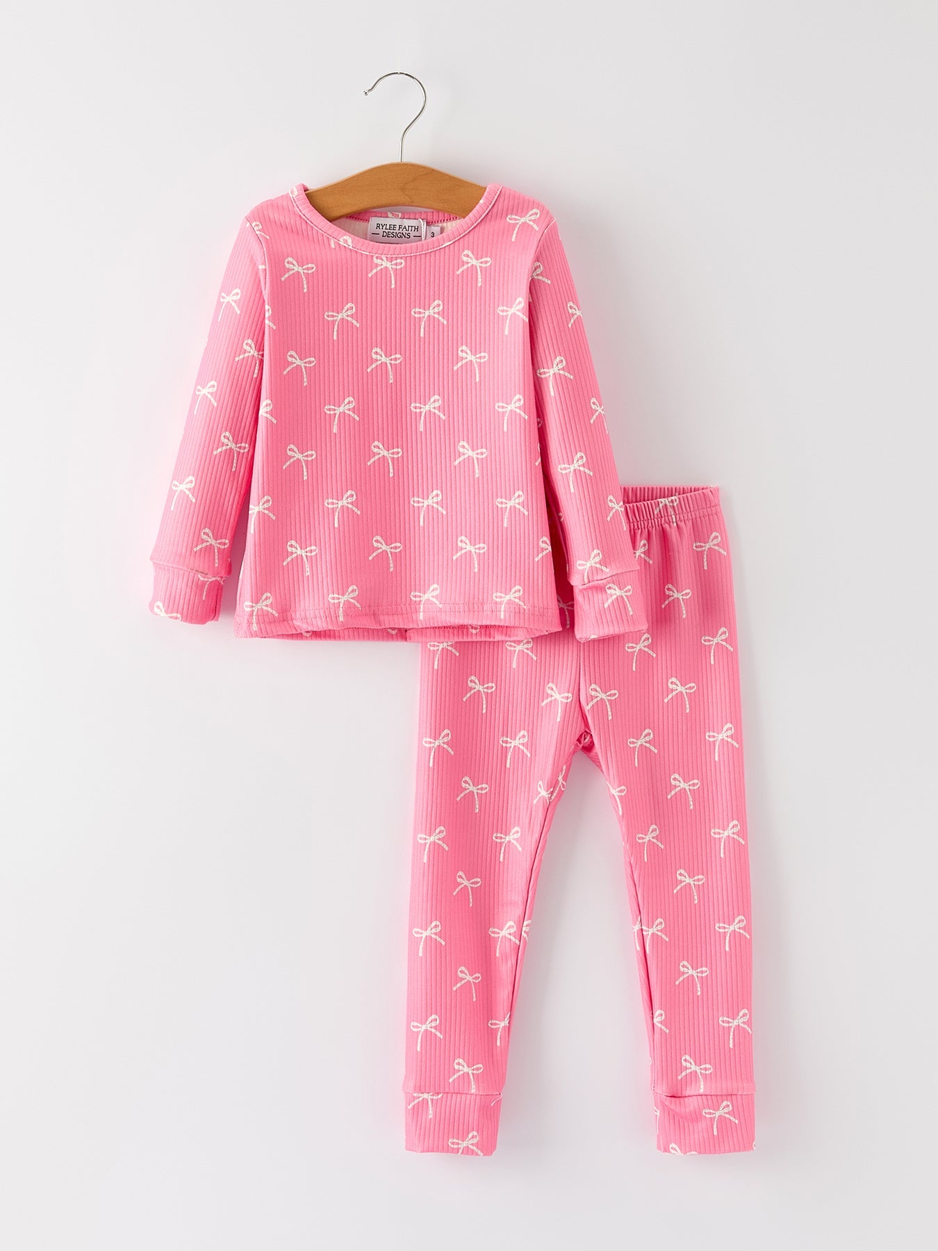 Christmas Girls Pink Bow Pajama Set