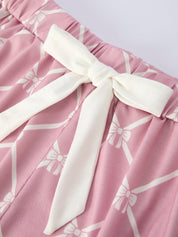 Mommy & me Autumn Check Bow Girls Lapel Pajamas