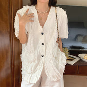 Fringed Loose Short Sleeve Jacket Top