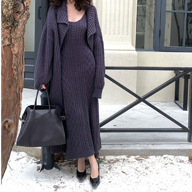 Knitted Cardigan With Round Neck Dress
