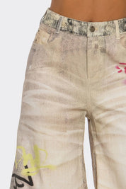 Street Poet Graffiti Wide-Leg Jeans