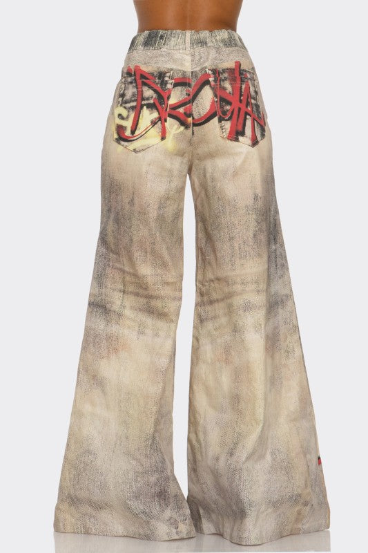 Street Poet Graffiti Wide-Leg Jeans