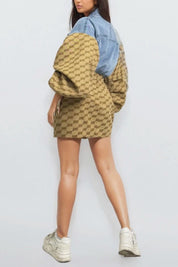 Denim & Monogram Puff Sleeve Two-Piece Set