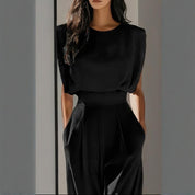 Round Neck Short Sleeve Wide-Leg Jumpsuit